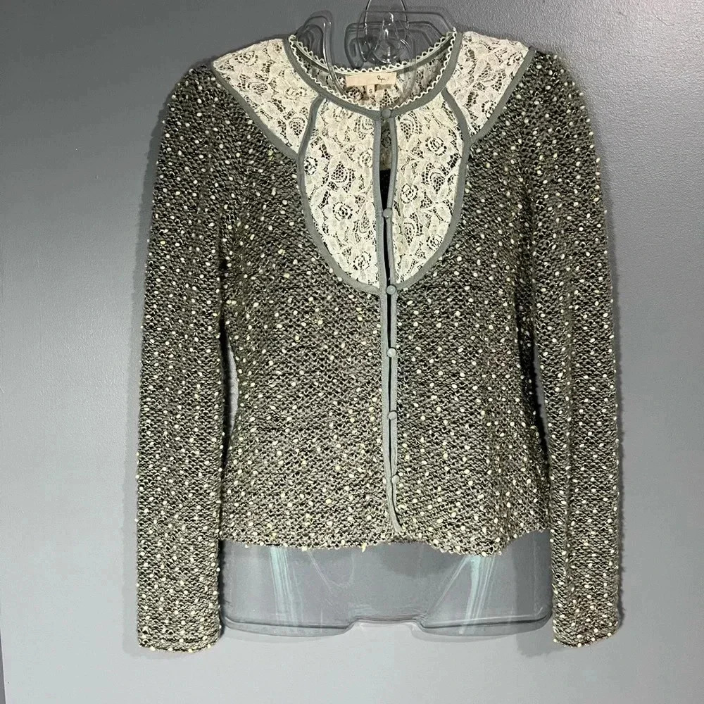 Anthropologie Ryu‎ Women’s Size S Sweater Lace Cottagecore Gray Victorian…